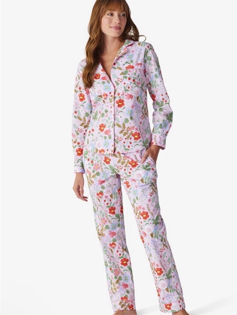 Rifle Paper Co. x The Company Store Pink strawberry Floral Button-Up Pajama Set - Picture 3 of 14
